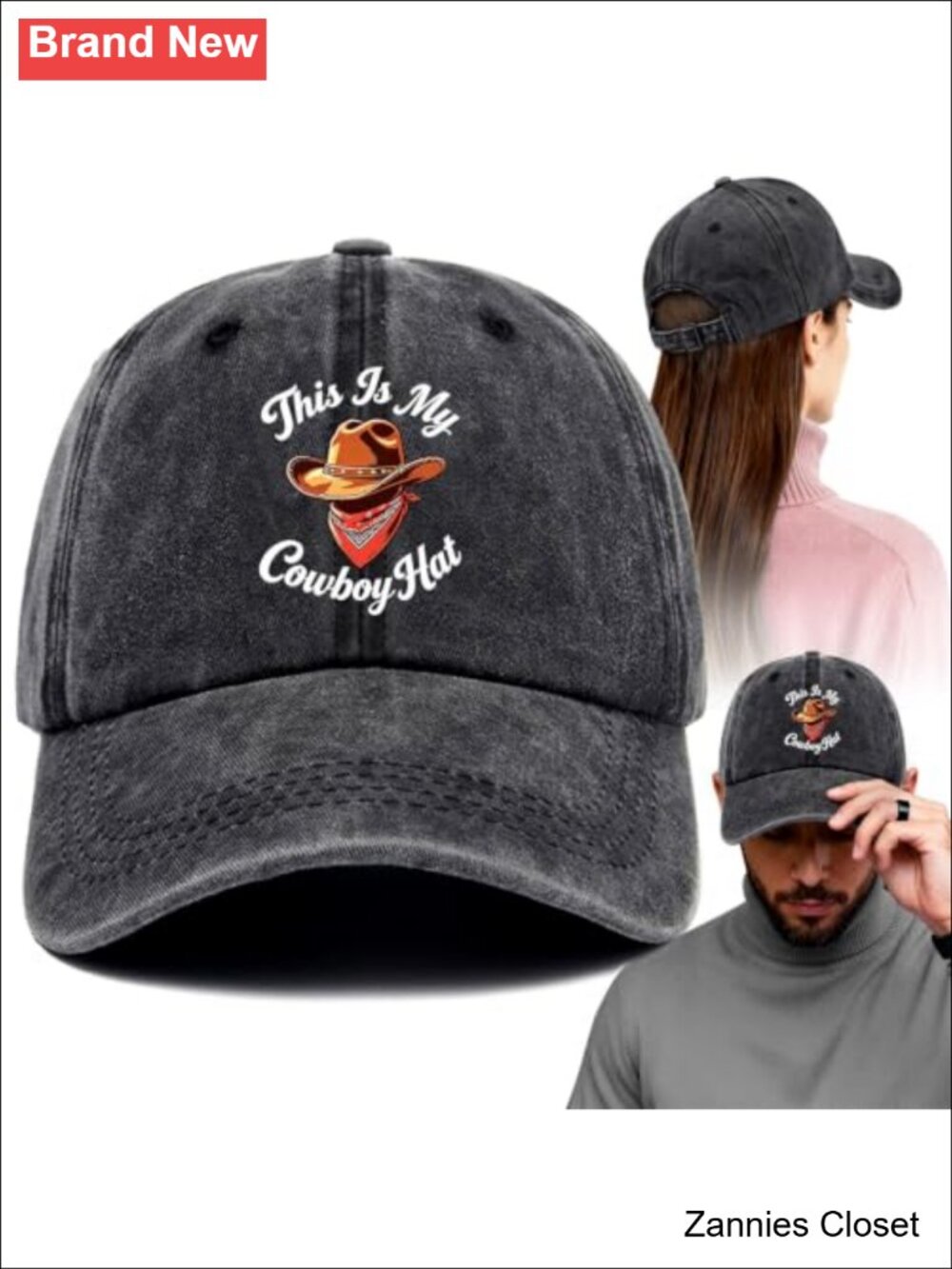 🤠 Funny Cowboy Hat Washed Cotton Baseball Cap Adjustable Retro Unisex Sun Hat